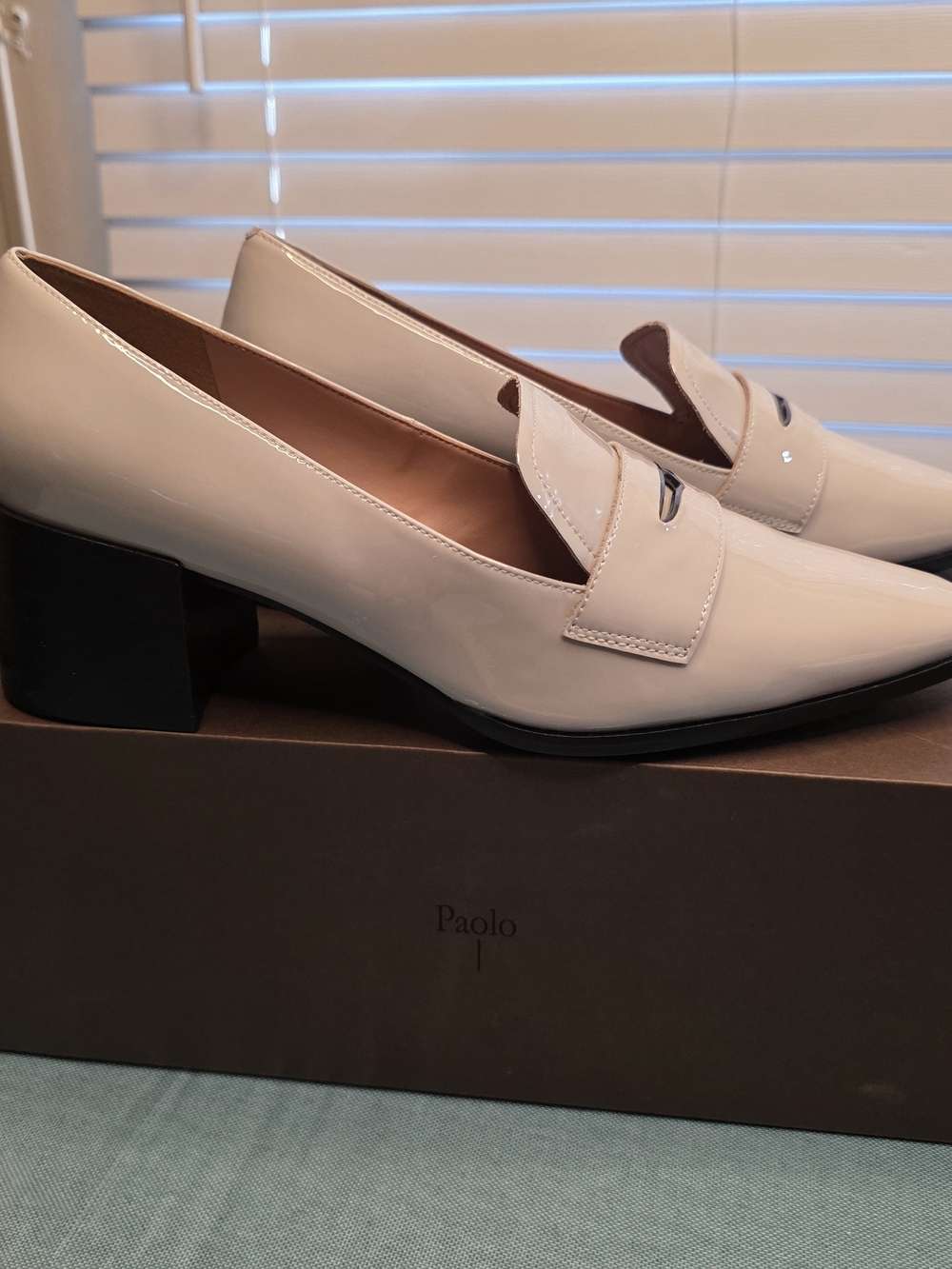 Paolo Women's Patent Leather Block Heel Loafers in Cream
